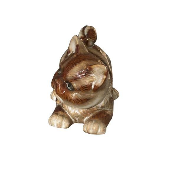 Vintage Cat Kitty Ceramic Cute Orange Tabby Cat w/ Yellow Stripes Figurine - Picture 3 of 5